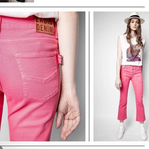 Zadig & Voltaire Londa Denim Jeans Pink 25 NWOT Missing one button - Picture 1 of 12